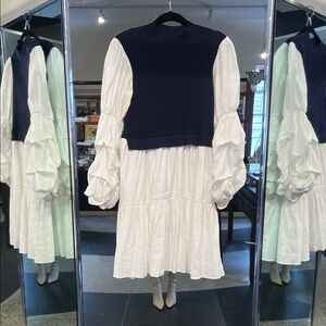 English Factory Navy and White Long Sleeve Dress